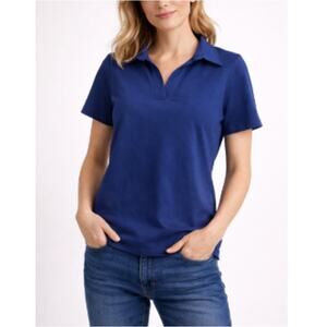 Anthropologie UNIVERSAL STANDARD Women's Blue Apero Liquid Jersey Polo 4XS SMALL
